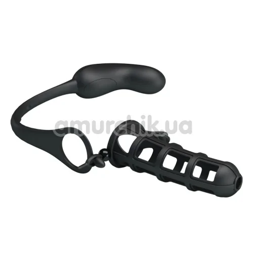 Вибростимулятор простаты с насадкой на пенис Pretty Love Hercules Penis Sheath 26231, черный