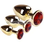 Набір з 3 анальних пробок з червоним кристалом SWAROVSKI Gold Ruby, золотий - Фото №1