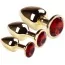 Набір з 3 анальних пробок з червоним кристалом SWAROVSKI Gold Ruby, золотий