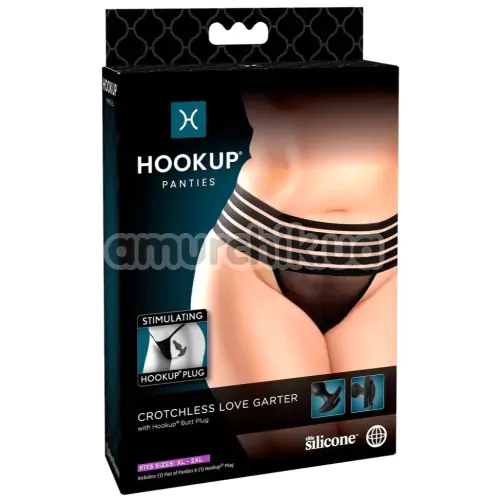 Трусики з анальною пробкою HookUp Panties Crotchless Love Garter, чорні