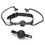 Кляп с зажимами для сосков Whipsmart Diamond Collection Ball Gag & Nipple Clips, черный - Фото №1