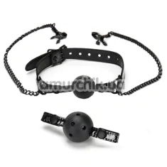 Кляп з затискачами для сосків Whipsmart Diamond Collection Ball Gag & Nipple Clips, чорний - Фото №1