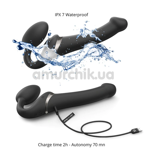 Безремневой страпон с вибрацией Strap-On-Me Multi Orgasm Bendable Strap-On M, черный