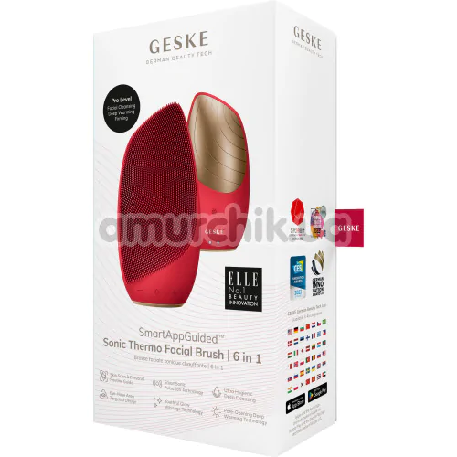 Ультразвуковая щетка для лица Geske Sonic Thermo Facial Brush 6 in 1, красная