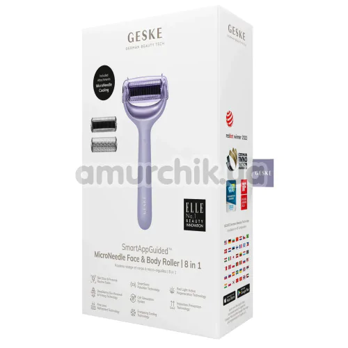 Массажер-роллер для лица и тела с микроиглами Geske MicroNeedle Face & Body Roller 8 in 1, сиреневый