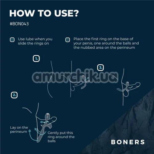 Віброкільце для члена Boners Triple Stimulating Cockring, синє