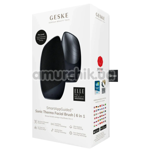 Ультразвуковая щетка для лица Geske Sonic Thermo Facial Brush 6 in 1, черная
