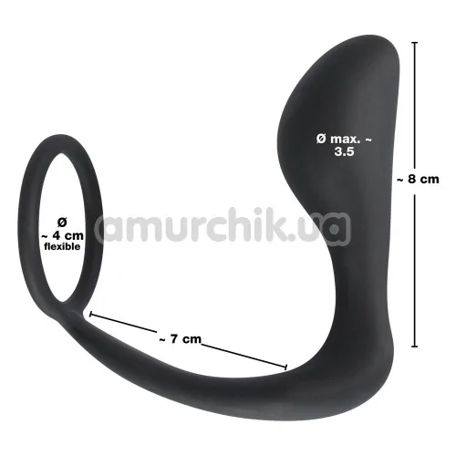 Эрекционное кольцо со стимулятором простаты Black Velvets Ring & Plug, черное