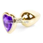 Анальная пробка с фиолетовым кристаллом Exclusivity Jewellery Gold Heart Plug, золотая - Фото №1