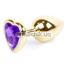 Анальная пробка с фиолетовым кристаллом Exclusivity Jewellery Gold Heart Plug, золотая - Фото №1