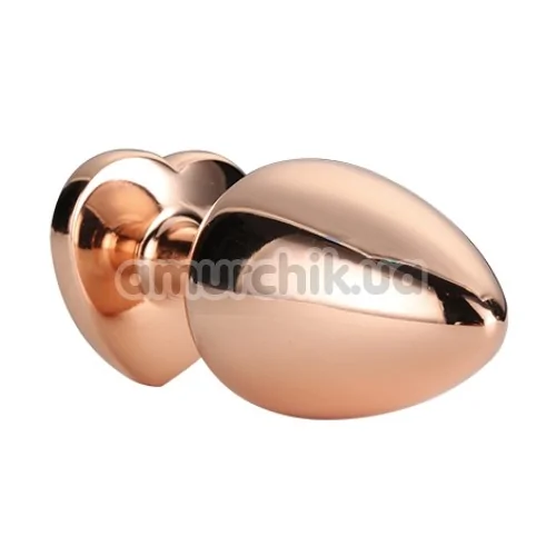 Анальная пробка с розовым кристаллом Gleaming Love Gold Plug Heart M, золотая