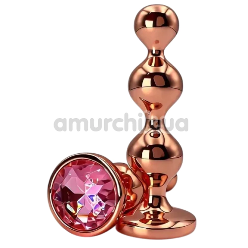 Анальна пробка з рожевим кристалом Alume Metal Beaded Plug S, бронзова