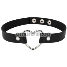 Ошейник DS Fetish Heart Button Collar, черный - Фото №1