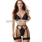 Комплект Star Night Bra Garter Belt, чорний: бюстгальтер + трусики з гартерами - Фото №1
