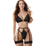 Комплект Star Night Bra Garter Belt, черный: бюстгальтер + трусики с гартерами - Фото №1