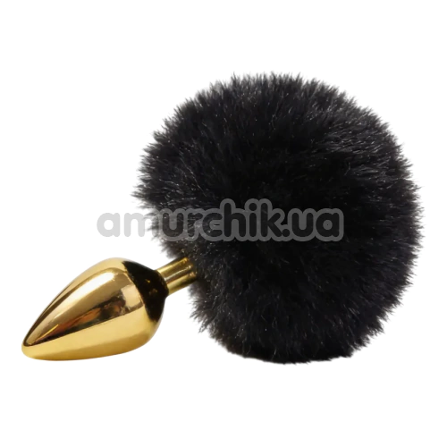 Анальна пробка з чорним хвостиком Alume Metal Plug With Tail S, золота
