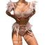 Комплект Star Night Sensual Feather & Chains, розовый: бюстгальтер + трусики-стринги + пояс для чулок + гартеры - Фото №8