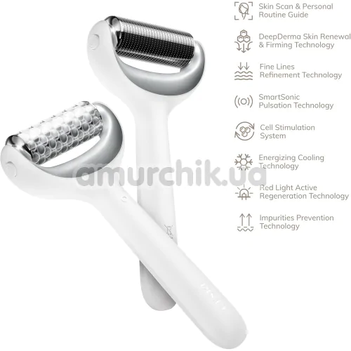 Массажер-роллер для лица и тела с микроиглами Geske MicroNeedle Face & Body Roller 8 in 1, белый