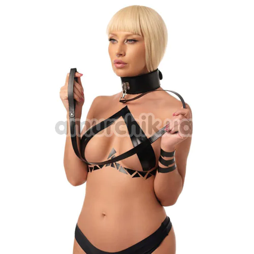 Нашийник з повідцем Fantasy Fetish Collar And Leash, чорний