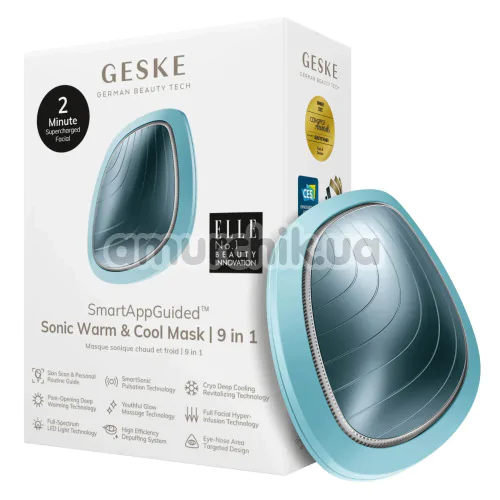 Ультразвуковой массажер-маска для лица Geske Sonic Warm & Cool Mask 9 in 1, бирюзовый