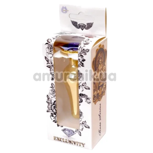 Анальна пробка з синім кристалом Exclusivity Jewellery Gold Plug довгаста, золота