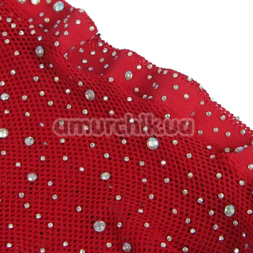 Комплект Star Night Sinful Luxe Diamond Fishnet Set, красный: бюстгальтер + пояс для чулок + перчатки + трусики-стринги + чулки