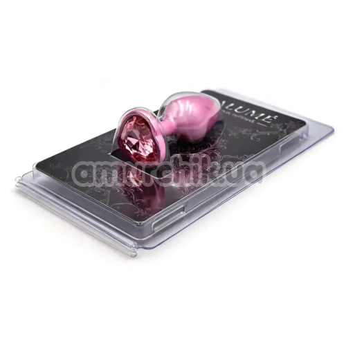 Анальна пробка з рожевим кристалом Alume Metal Heart Plug S, рожева