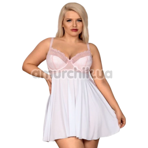 Комплект Obsessive Girlly, біло-рожевий: пеньюар + трусики-стрінги