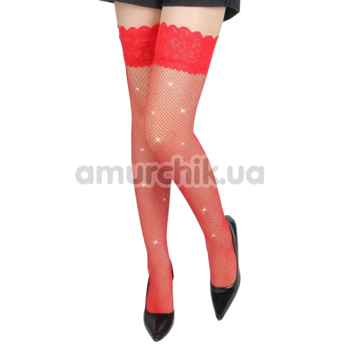 Чулки Star Night Rhinestone Tight Net Stockings, красные - Фото №1