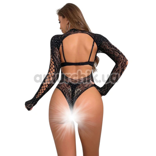 Боді Star Night Leopard Mesh Rhinestone Bodysuit, чорне