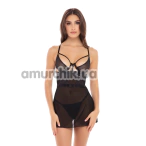 Комплект 2PC Bondage Strapping Chemise Set, черный: пеньюар + трусики-стринги - Фото №1