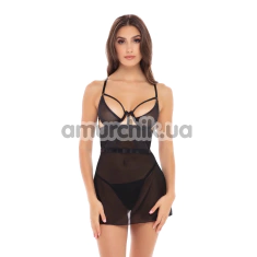 Комплект 2PC Bondage Strapping Chemise Set, черный: пеньюар + трусики-стринги - Фото №1