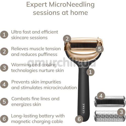 Массажер-роллер для лица и тела с микроиглами Geske MicroNeedle Face & Body Roller 8 in 1, серый