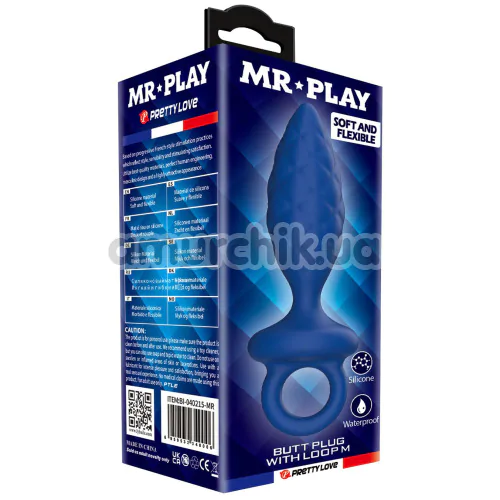 Анальная пробка MR Play Butt Plug With Loop M, синяя
