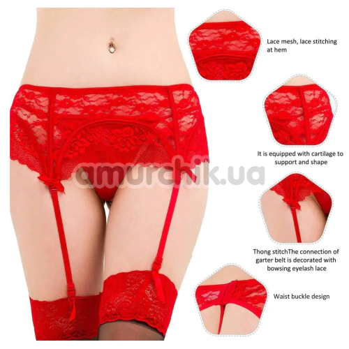 Комплект Star Night Mesh & Bow Garter Panties, червоний: пояс для панчіх + трусики-стрінги