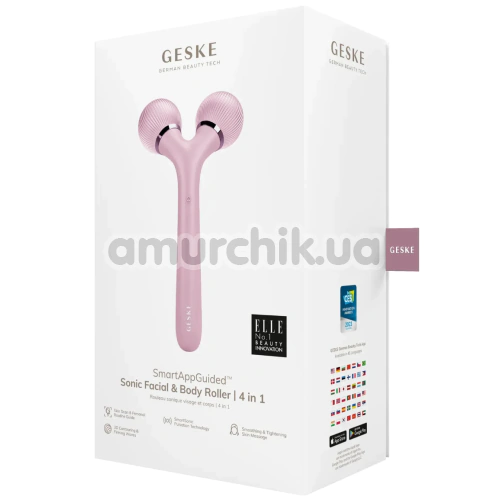 Ультразвуковий масажер Geske Sonic Facial & Body Roller 4 in 1, світло-рожевий