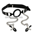 Кляп із затискачами для сосків DS Fetish Silicone Style Ring Gag, чорний - Фото №1