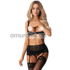 Комплект Obsessive Lecille, черный: бюстгальтер + пояс для чулок + трусики-стринги - Фото №1