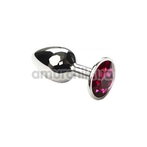 Анальная пробка с красным кристаллом SWAROVSKI Silver Amethyst Small, серебряная