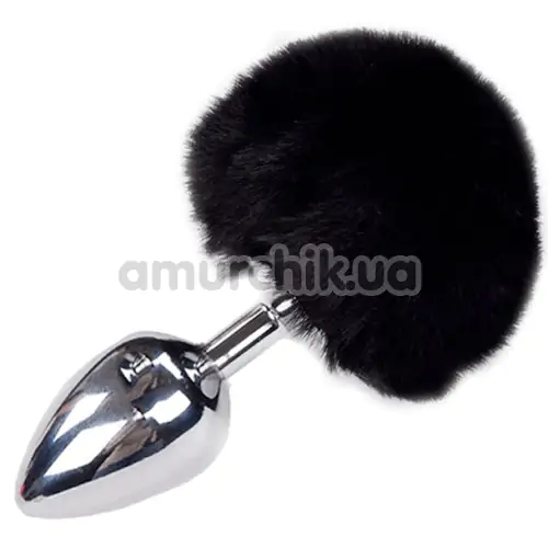 Анальна пробка з чорним хвостиком Alive Anal Pleasure Metal Anal Fluffy Plug L, срібна - Фото №1