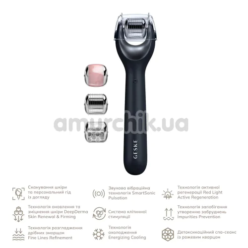 Массажер-роллер для лица с микроиглами Geske MicroNeedle Face Roller 9 in 1, черный