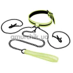 Ошейник с поводком и зажимами для сосков Whipsmart Glow In The Dark Collar With Nipple Clips And Leash, светящийся в темноте - Фото №1