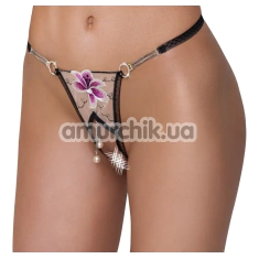 Трусики-стринги Cottelli Collection String Flower, черные - Фото №1