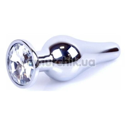 Анальная пробка с прозрачным кристаллом Exclusivity Jewellery Silver Plug Long, серебряная - Фото №1
