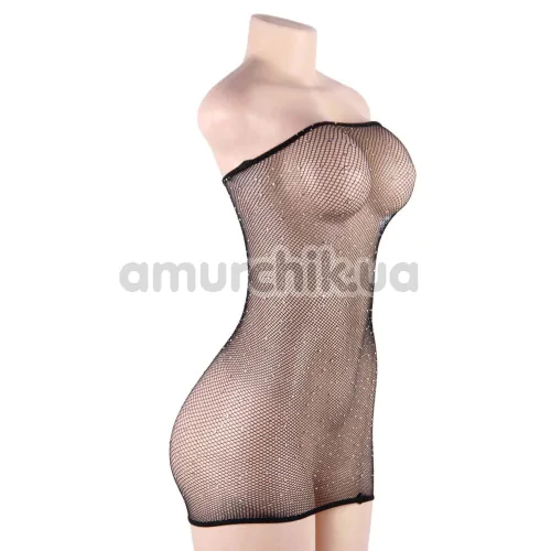 Платье Star Night Fishnet Off-The-Shoulder Solid Rhinestone Dress, черное