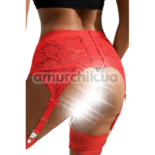 Комплект Star Night High Waisted Vintage Garter Set, красный: трусики-стринги + пояс для чулок