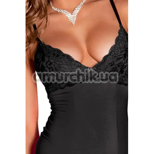 Комплект Hollywood Chemise and G-String Set, черный: пеньюар + трусики-стринги
