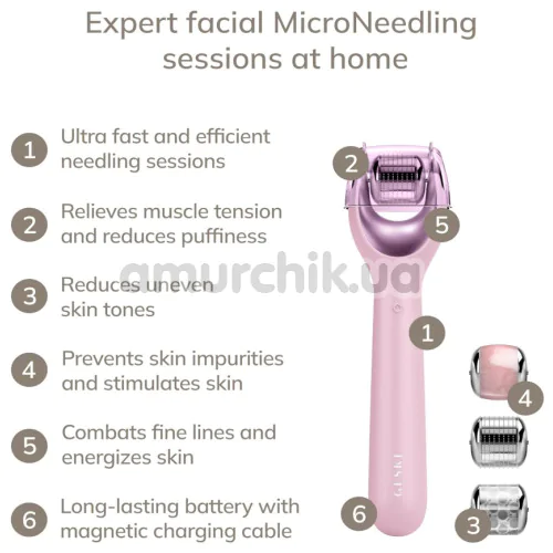 Массажер-роллер для лица с микроиглами Geske MicroNeedle Face Roller 9 in 1, светло-розовый
