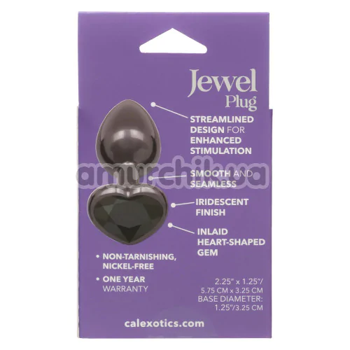 Анальная пробка с черным кристаллом Jewel Small Black Diamond Heart Plug, черная