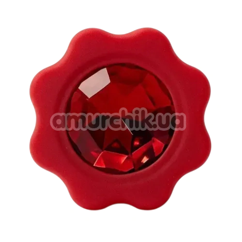 Анальная пробка с красным кристаллом Alume Silicone Ribbed Plug М, красная